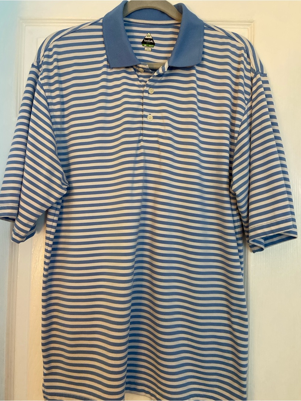 bolle Light Blue and White Striped Polo with Solid Collar